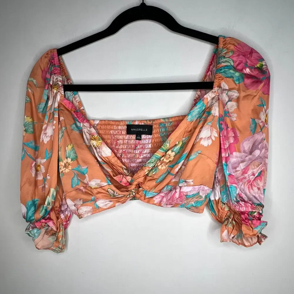 Majorelle Angeles Orange Passionfruit Floral Mini Skirt Cropped Top Set Small